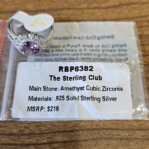 Bomb Party Ring. .925 Solid Sterling Silver. Amethyst Cubic Zirconia
